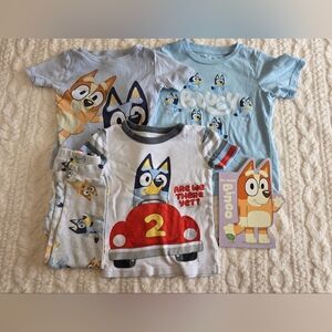 Bluey 4T Bundle | 3 Tees + Pajama Pants + Bingo Board Book | Cartoon Set
